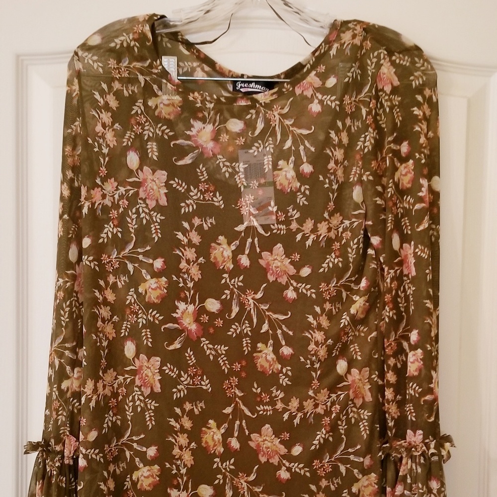 Bell Sleeve Mesh Woven Blouse Pullover